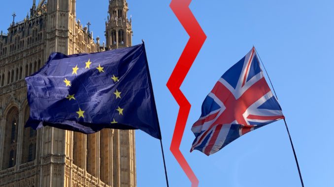 Brexit Rupture of the British flag and EU flag