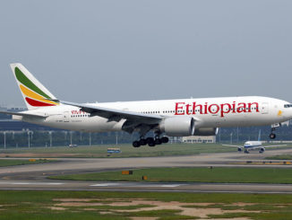 Ethiopian plane landing at an airport