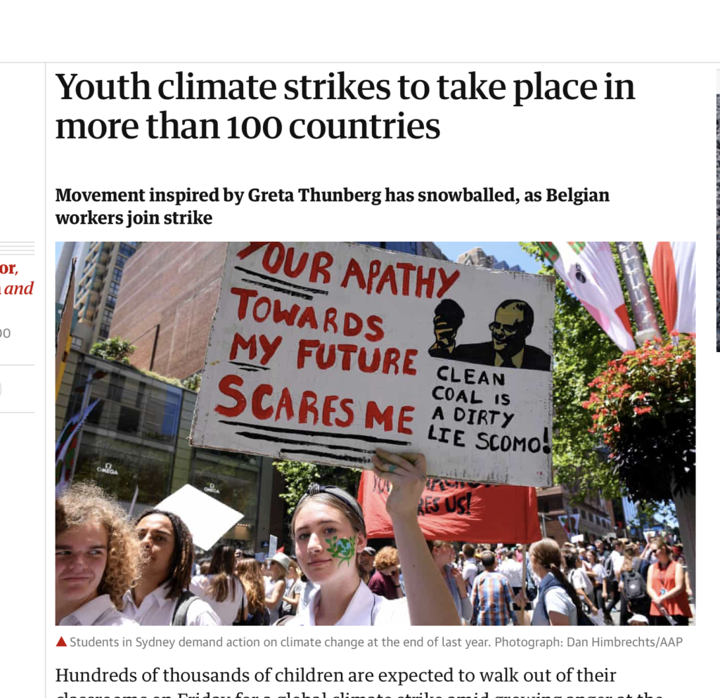 The guardian website climate strike news screenshot