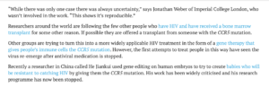 Screen Shot of "Landmark HIV case may be the second person ever to be ‘cured’". Source: new scientist.com