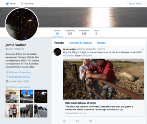 Screen shot of Jamie Walker's Twitter page. Source: Twitter.