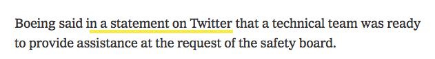 The New York Times should have hyperlinked the Twitter statement of Boeing screenshot