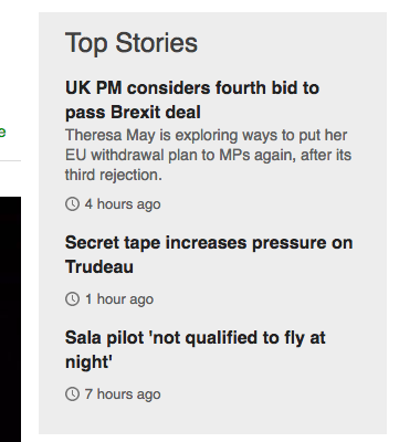 screenshot of top stories