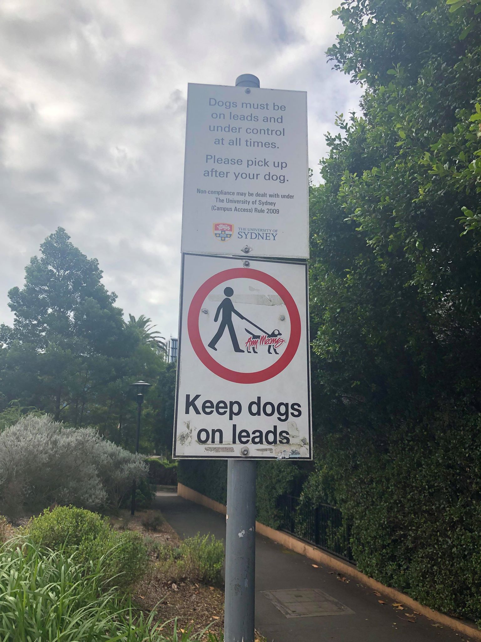 A sign prohibiting dog owners from walking their pooches without leads.