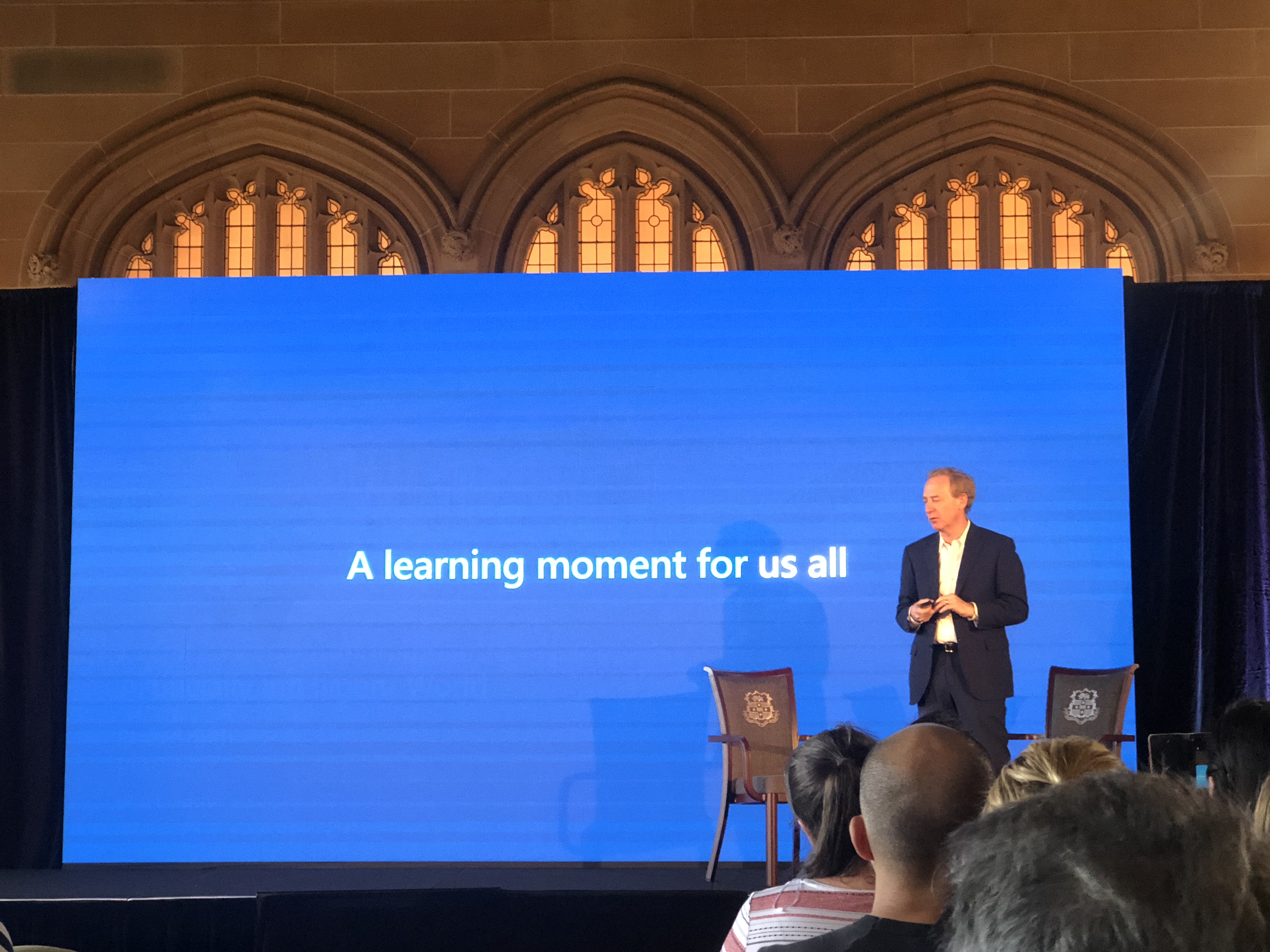 Microsoft president Brad Smith starts the speech of AI | Ranyang Liu