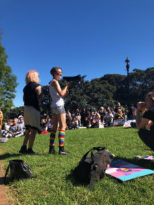 Hayden Moon, 2019 Disabilities Officer at USYD, speaks at a rally in Newtown