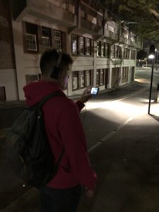 One participant concentrates on the video at his walk in the Rocks 