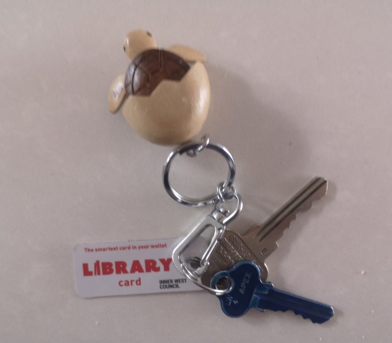 Keyring with keys and library card