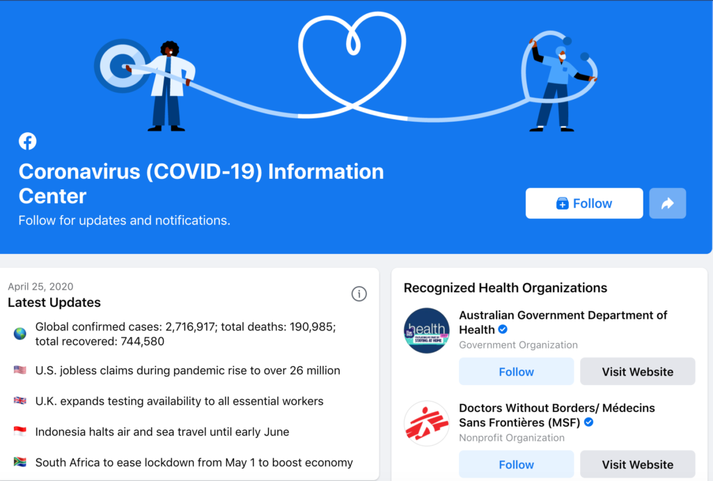 Facebook Coronavirus Information Centre