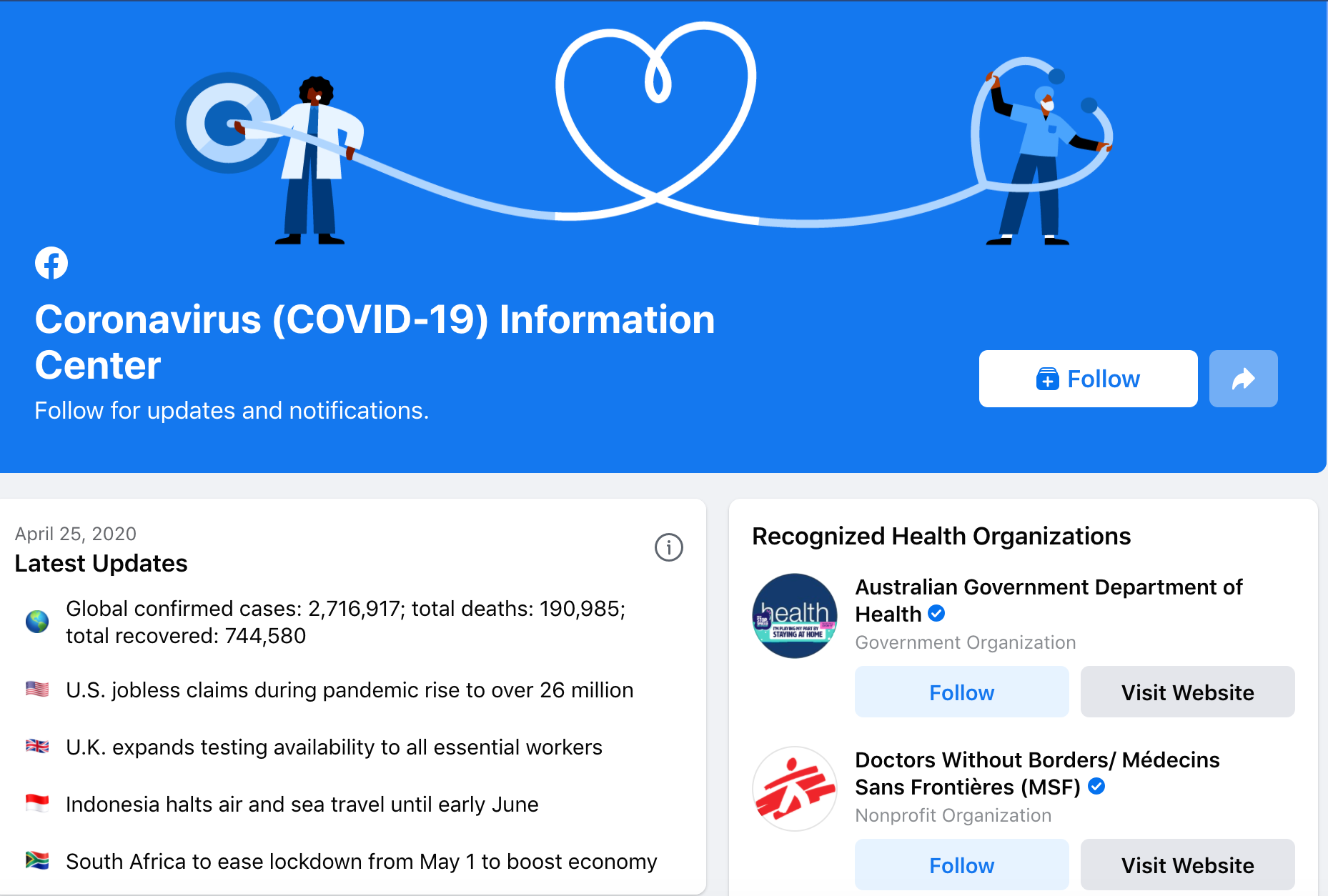 Screen Shot Facebook Coronavirus Information Centre