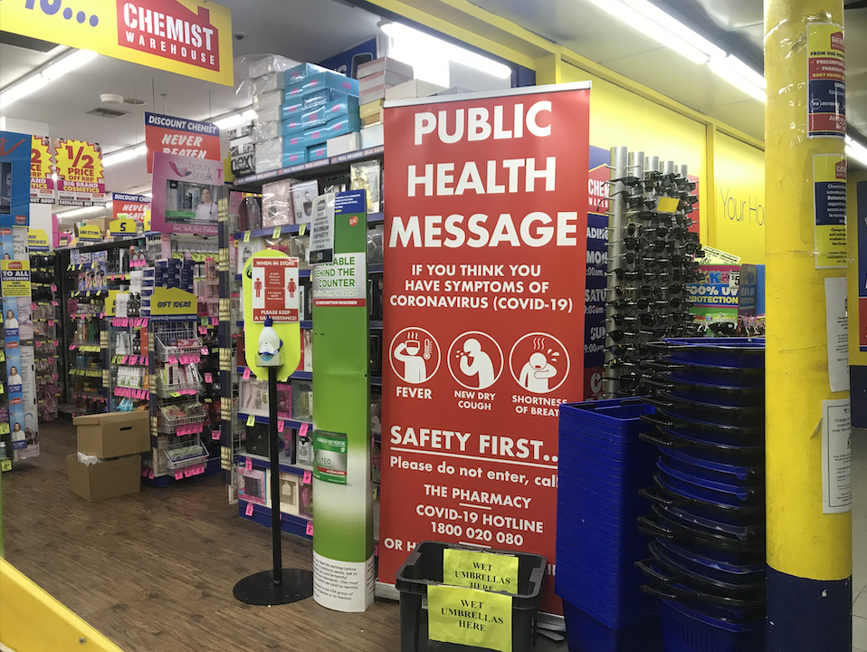 COVID-19 public health message at Chemist