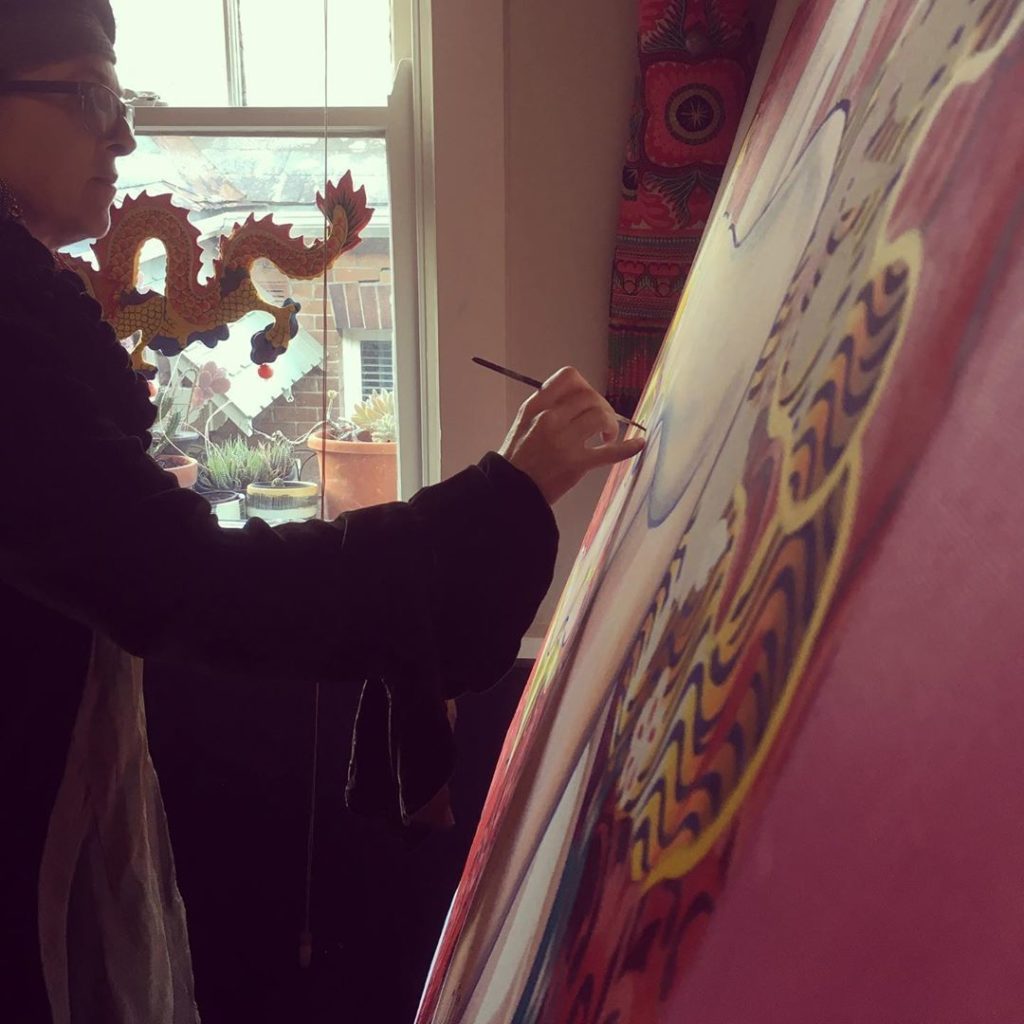 Megan working on Canvas artwork