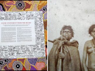 Side by side image of Uluru Statement from the Heart and Indigenous women from Victoria, Australia.