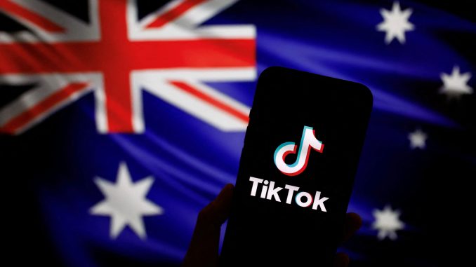 Illustration picture of TikTok app logo and Australian flag
