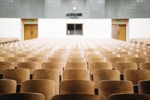 An empty university lecture hall