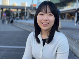 Nan Su gives an interview outside the Australian National Maritime Museum in Darling Harbour, Sydney. (Image Credit: Yi Yang)