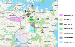 This image indicates the popular rental areas preferred by international students in Sydney