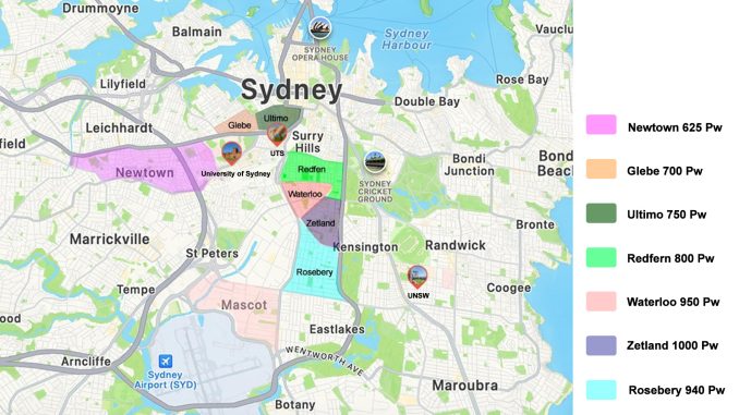 map This image indicates the popular rental areas preferred by international students in Sydney